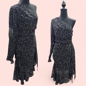 Cocktail New Year’s Eve Glam Party Honey Punch Black White One-Shoulder Dress M